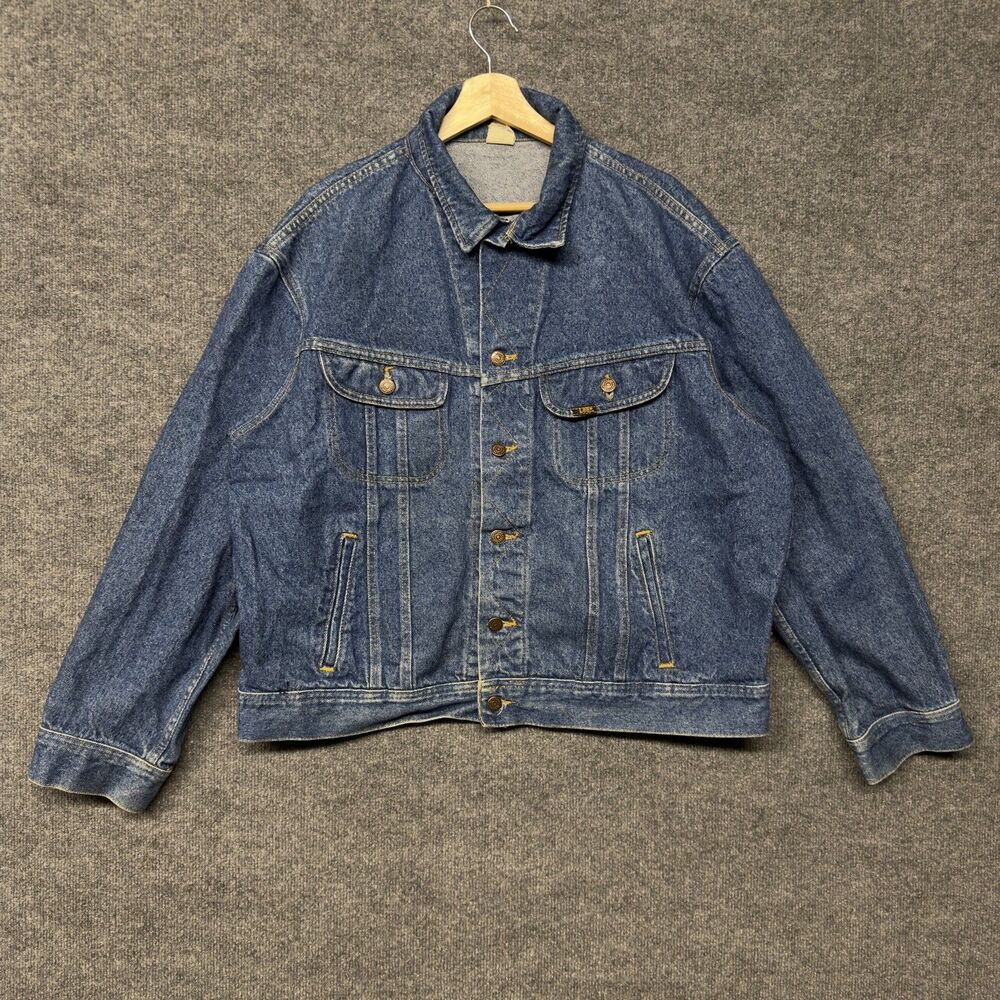 Vintage Lee Denim Jacket Mens XL Blue Trucker Jean Bomber Cowboy Western Cowboy
